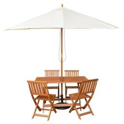 Samuel Alexander 4 Person Folding Wooden Dining Table Chairs Cream Parasol & Base in Brown - thumbnail 1