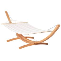 OUTSUNNY Outdoor Garden Hammock Swing Hanging Bed withWooden Stand for Patio in White - thumbnail 2