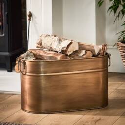 Dibor Antique Brass Large Oval Fireplace Log Storage Bucket Coal Bucket in Gold - thumbnail 1