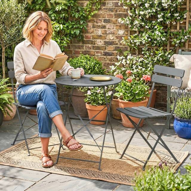 OUTSUNNY Folding Bistro Set with Round Garden Table & Chairs in Grey - image 1