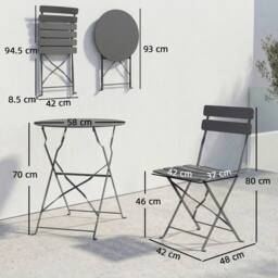 OUTSUNNY Folding Bistro Set with Round Garden Table & Chairs in Grey - thumbnail 3
