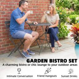 OUTSUNNY Folding Bistro Set with Round Garden Table & Chairs in Grey - thumbnail 6