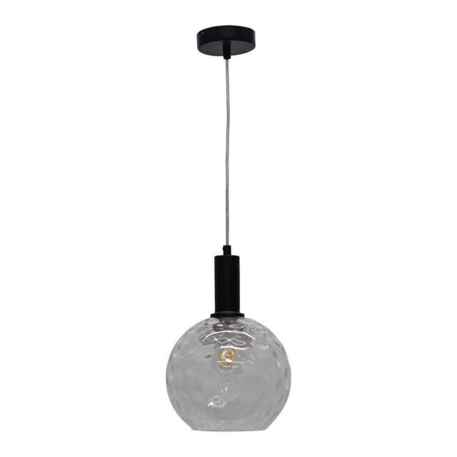 First Choice Lighting Barnum - Clear Dimple Glass Globe Black Deco Pendant Fitting - image 1