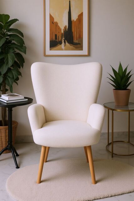 Living and Home Modern Sherpa Fleece Leisure Chair in White - image 1