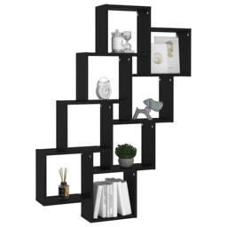 Berkfield Home Wall Cube Shelf Black 90x15x119 cm Engineered Wood - Size: 90 x 15 x 119 cm - thumbnail 3
