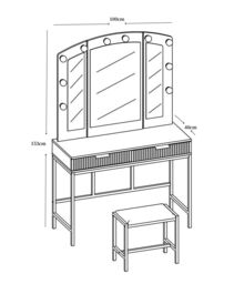 KOSY KOALA Dressing Table Set with Bulb Lights 3-Way Mirror, Drawers & Stool - White & Gold - Hollywood Style - thumbnail 6