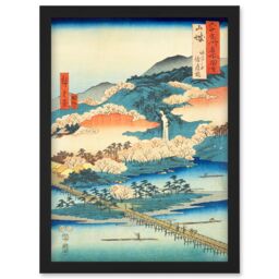 Artery8 The Togetsu Bridge in Arashiyama Yamashiro Province Utagawa Hiroshige Japan Woodblock Artwork Framed Wall Art Print A4 in Black - thumbnail 1