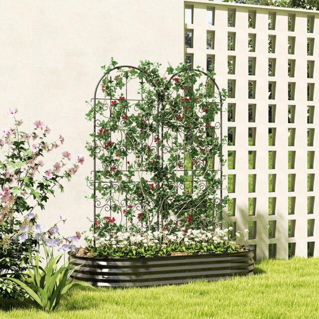 OUTSUNNY Set of 2 Metal Garden Trellis, Outdoor Trellis Panels, 150 x 50 cm in Black - image 1