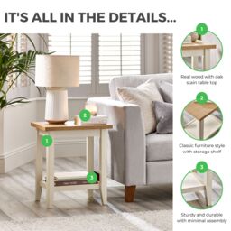 FurnitureboxUK Solid Wood Side Table End Table Bedside Table - Eden Square Wooden Table for Living Rooms Bedrooms - Pale Oak Stain Top Cream Legs - thumbnail 5