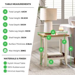 FurnitureboxUK Solid Wood Side Table End Table Bedside Table - Eden Square Wooden Table for Living Rooms Bedrooms - Pale Oak Stain Top Cream Legs - thumbnail 6