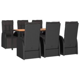 Berkfield Home 7 Piece Garden Dining Set Black Poly Rattan&Solid Wood Acacia - thumbnail 3