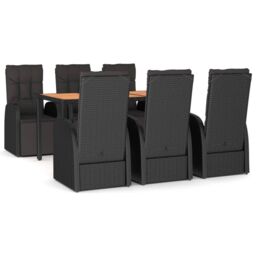 Berkfield Home 7 Piece Garden Dining Set Black Poly Rattan&Solid Wood Acacia - thumbnail 2