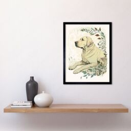 "Artery8 Wall Art Print Labrador Retriever Dog Lying in Field Modern Linocut Art Framed in Black - Size: W12"" x H16""" - thumbnail 2