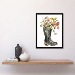 Artery8 Wildflower Bouquet Heeled Army Boot Watercolour Framed Art Print - Size: A4 - thumbnail 4