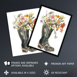 Artery8 Wildflower Bouquet Heeled Army Boot Watercolour Framed Art Print - Size: A4 - thumbnail 2