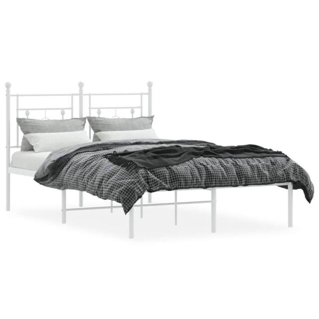 Berkfield Home Metal Bed Frame without Mattress with Headboard White 120x200cm - Size: Small Double - image 1