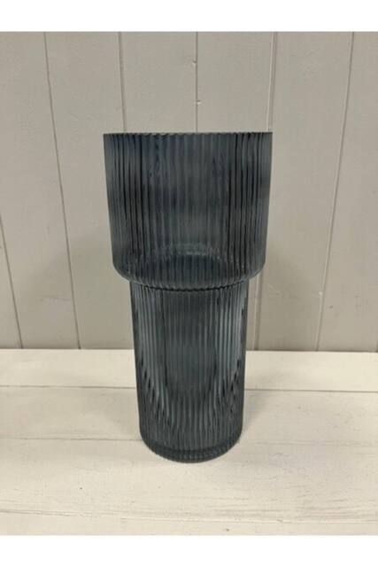 KDMD Blue Tall Glass Ribbed Vase - image 1