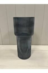 KDMD Blue Tall Glass Ribbed Vase - thumbnail 1