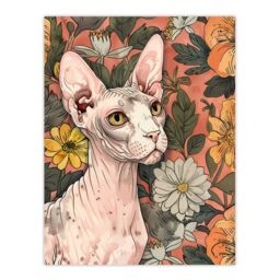 "Artery8 Sphynx Cat Lover in Flower Garden Pet Portrait Wall Art Print in Pink - Size: W18"" x H24""" - thumbnail 1