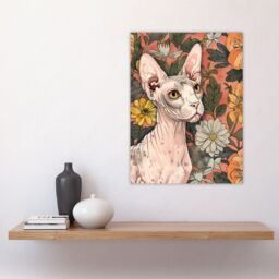 "Artery8 Sphynx Cat Lover in Flower Garden Pet Portrait Wall Art Print in Pink - Size: W18"" x H24""" - thumbnail 4