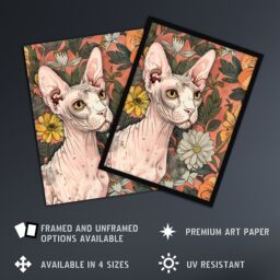"Artery8 Sphynx Cat Lover in Flower Garden Pet Portrait Wall Art Print in Pink - Size: W18"" x H24""" - thumbnail 2