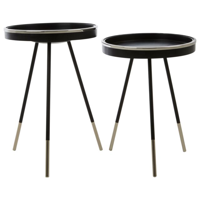 Orsina Modern Monochrome Set of 2 Side Tables, Round Wooden Tables with Raised Edges, Sleek Black Tables - image 1