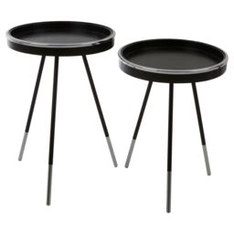 Orsina Modern Monochrome Set of 2 Side Tables, Round Wooden Tables with Raised Edges, Sleek Black Tables - thumbnail 2