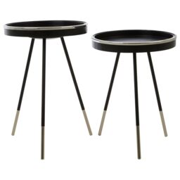 Orsina Modern Monochrome Set of 2 Side Tables, Round Wooden Tables with Raised Edges, Sleek Black Tables