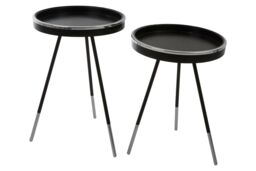 Orsina Modern Monochrome Set of 2 Side Tables, Round Wooden Tables with Raised Edges, Sleek Black Tables - thumbnail 3
