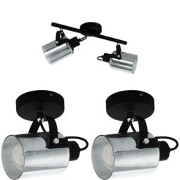 Loops Twin Ceiling Spot Light & 2x Matching Wall Lights Black Vaporized Glass Shade - thumbnail 1
