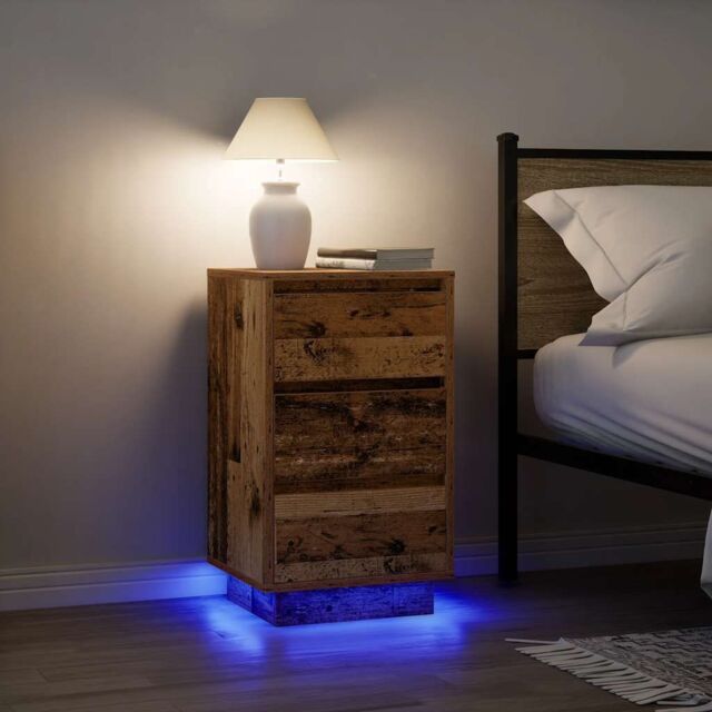 Berkfield Home Bedside Cabinet with LED Lights¬†Old Wood 38x34x65 cm - Size: 38 x 34 x 65 cm - image 1