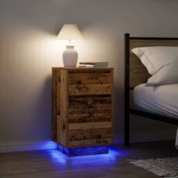 Berkfield Home Bedside Cabinet with LED Lights¬†Old Wood 38x34x65 cm - Size: 38 x 34 x 65 cm - thumbnail 1