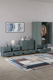 Home Discount Vida Designs Riano 4Pc Bedroom Set 2 Drawer Bedside, 4 Drawer Chest in Green - thumbnail 2