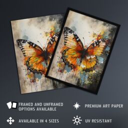 "Artery8 Modern Ink Monarch Butterfly Watercolour Splatter Drip Unframed Wall Art Print Poster Home Decor Premium - Size: W12"" x H16""" - thumbnail 2