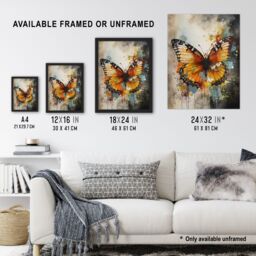 "Artery8 Modern Ink Monarch Butterfly Watercolour Splatter Drip Unframed Wall Art Print Poster Home Decor Premium - Size: W12"" x H16""" - thumbnail 3