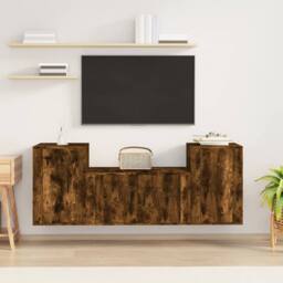 Berkfield Home 3 Piece TV Cabinet Set Smoked Oak Engineered Wood in Brown - thumbnail 2