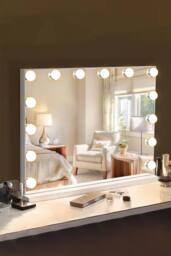Metal Lighted Makeup Mirror in Natural - thumbnail 3