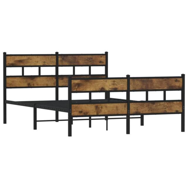 Berkfield Home Metal Bed Frame without Mattress Smoked Oak 140x200 cm in Brown - image 1