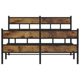 Berkfield Home Metal Bed Frame without Mattress Smoked Oak 140x200 cm in Brown - thumbnail 4