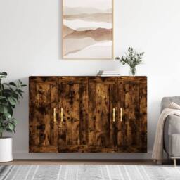 Berkfield Home Wall Mounted Cabinets 2 pcs Smoked Oak Engineered Wood in Brown - thumbnail 2