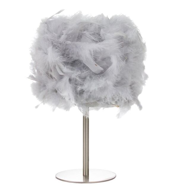 Happy Homewares and Chic Real Feather Table Lamp with Satin Nickel Base & Switch in Grey - image 1