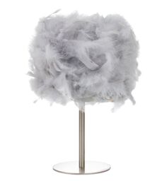 Happy Homewares and Chic Real Feather Table Lamp with Satin Nickel Base & Switch in Grey - thumbnail 1