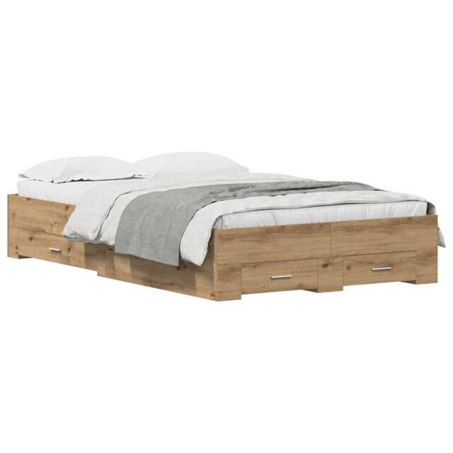 Berkfield Home Elegant Bed Frame with Drawers Artisan Oak 120x190 cm Engineered Wood in Brown - image 1
