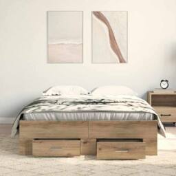 Berkfield Home Elegant Bed Frame with Drawers Artisan Oak 120x190 cm Engineered Wood in Brown - thumbnail 4