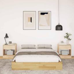 Berkfield Home Beautiful Bed Frame without Mattress 120x190 cm Solid Wood Oak in Light Oak - thumbnail 4