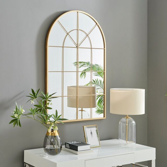 FurnitureboxUK Zeus Large 120cm x 80cm Art Deco Gold Window Floor or Wall Hallway Bedroom Dining & Living Room Mirror - Size: 120 cm x 80 cm - image 1