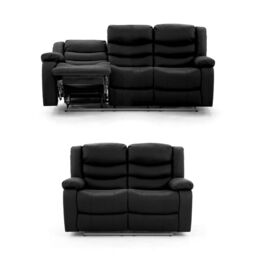 SquareBoxx Milano Leather Recliner Sofa Set 3+2 in Black - thumbnail 2