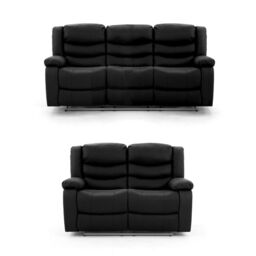 SquareBoxx Milano Leather Recliner Sofa Set 3+2 in Black - thumbnail 1