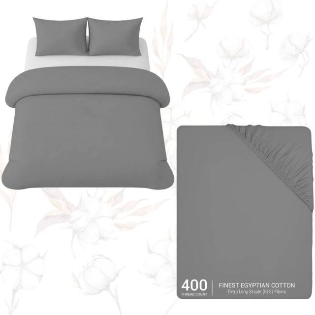 Grace Premium Egyptian Cotton Reversible King Size Duvet Cover Sets in Grey - Size: Double - image 1