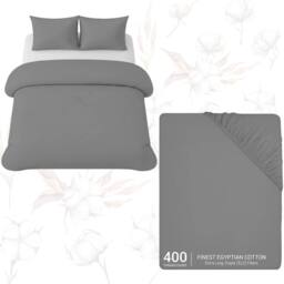 Grace Premium Egyptian Cotton Reversible King Size Duvet Cover Sets in Grey - Size: Double - thumbnail 1